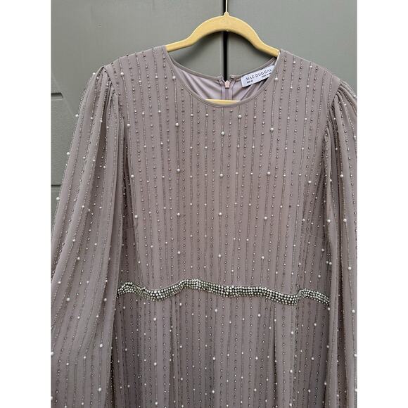 Mac Duggal 93622 LONG PUFF SLEEVE PEARL BEADED MIDI DRESS VINTAGE LILAC SZ 20 - Picture 7 of 16